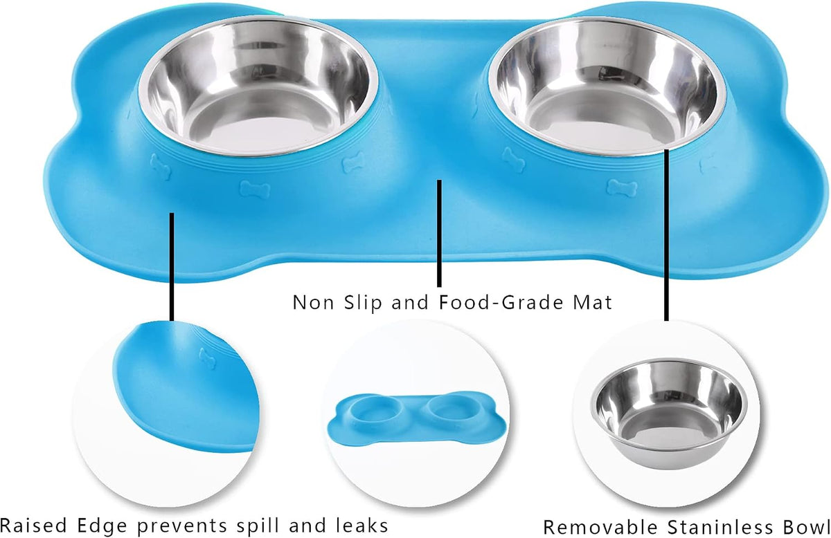 Hubulk Pet Dog Bowls 2 Stainless Steel Dog Bowl with No Spill - Turquoise / Medium - image 3