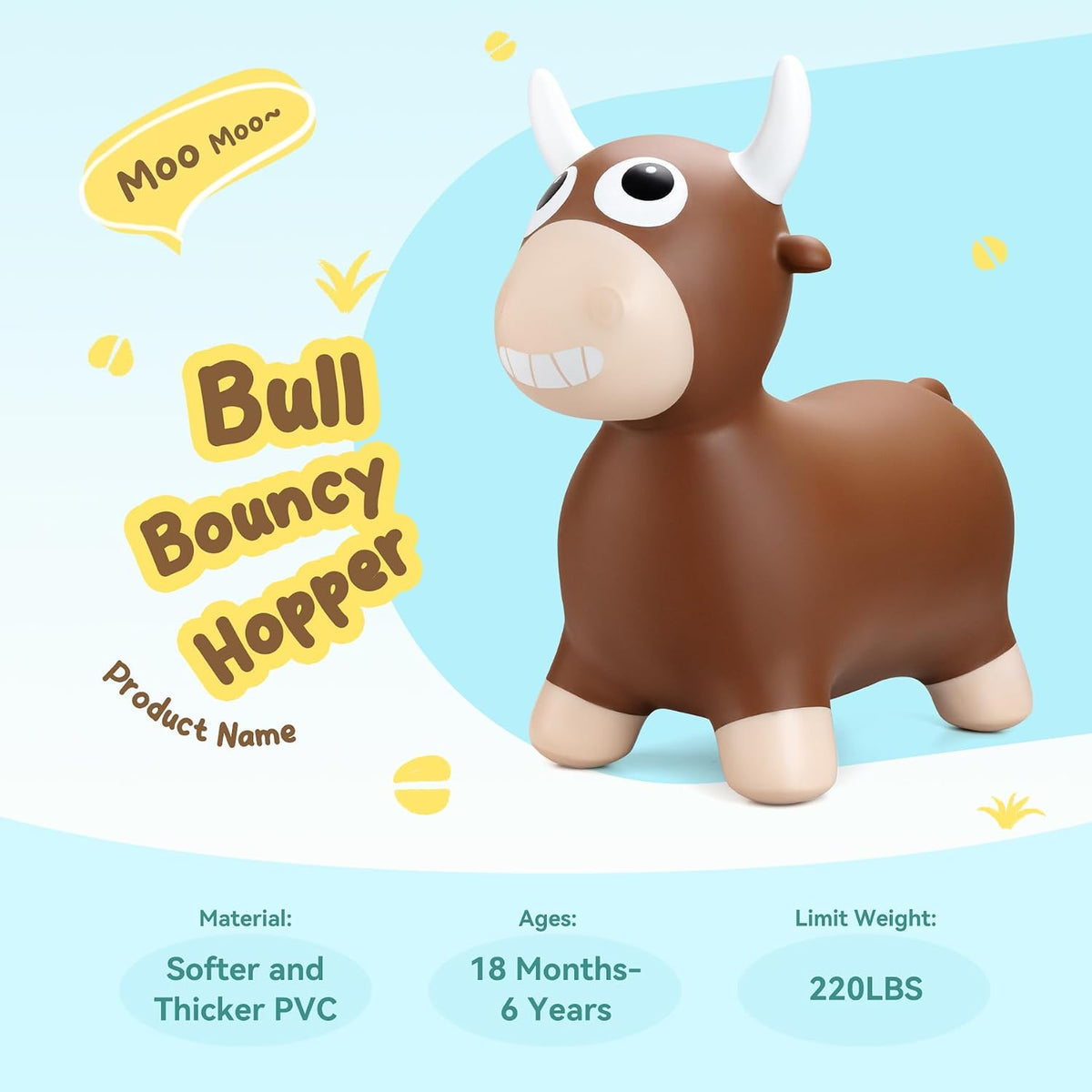 ZOOJOY Inflatable Horse Hopping Toy - Brown Bull - image 2