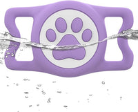 IP68 Waterpoof Dog Airtag Holder, Stretchy Silicone Full Body Covered Apple Air Tag Holder for Dog Cat Collar Fit All Width Collar (Purple, 1 Pack)