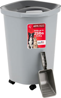 IRIS USA Airtight Pet Food Storage Rolling Container - 25 lbs / Gray/Dark Gray