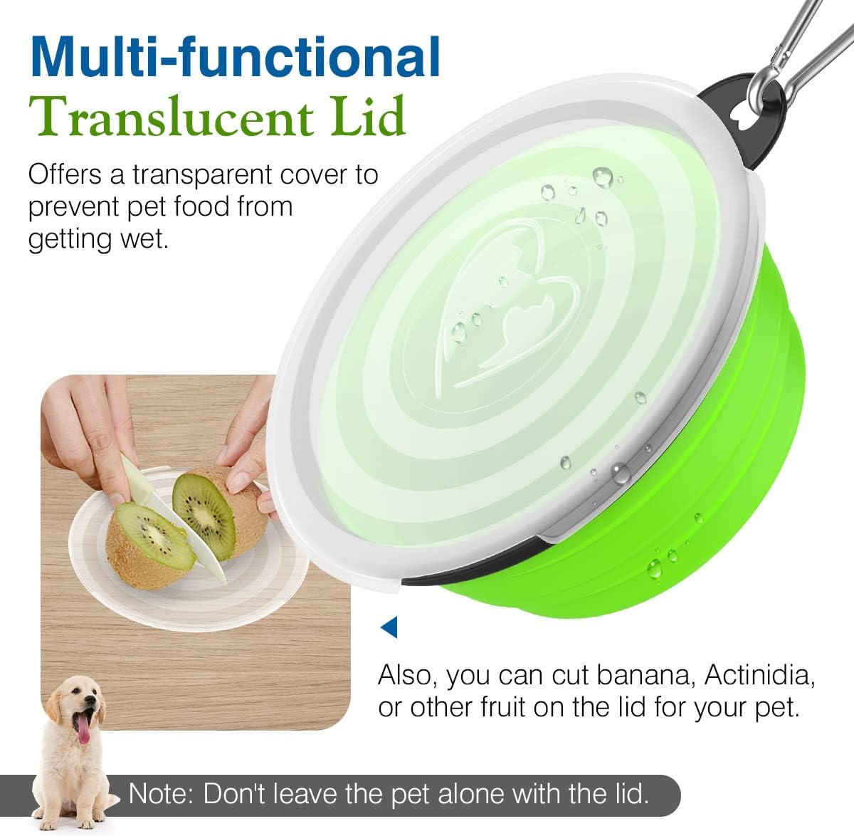 Pawaboo Collapsible Travel Dog Bowls 2 Pack with Lids&Carabiners - 450ml(Pack of 2) / Blue + Green - image 2
