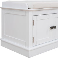 Storage Bench with 4 Doors and Adjustable Shelves, Shoe Bench with Removable Cushion for Living Room, Entryway 42.7" L x 16" W x 17.4" H (White)