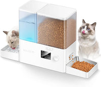 Rojeco 36Cups/8.5L Pet Automatic Cat Feeder and Gravity Water Dispenser,Stainless Steel Bowls 2-in-1 Set Large Capacity 5L Food Feeder and 3.5L Water Fountain for Cats,Pets,Small Dogs,Puppies,Kittens