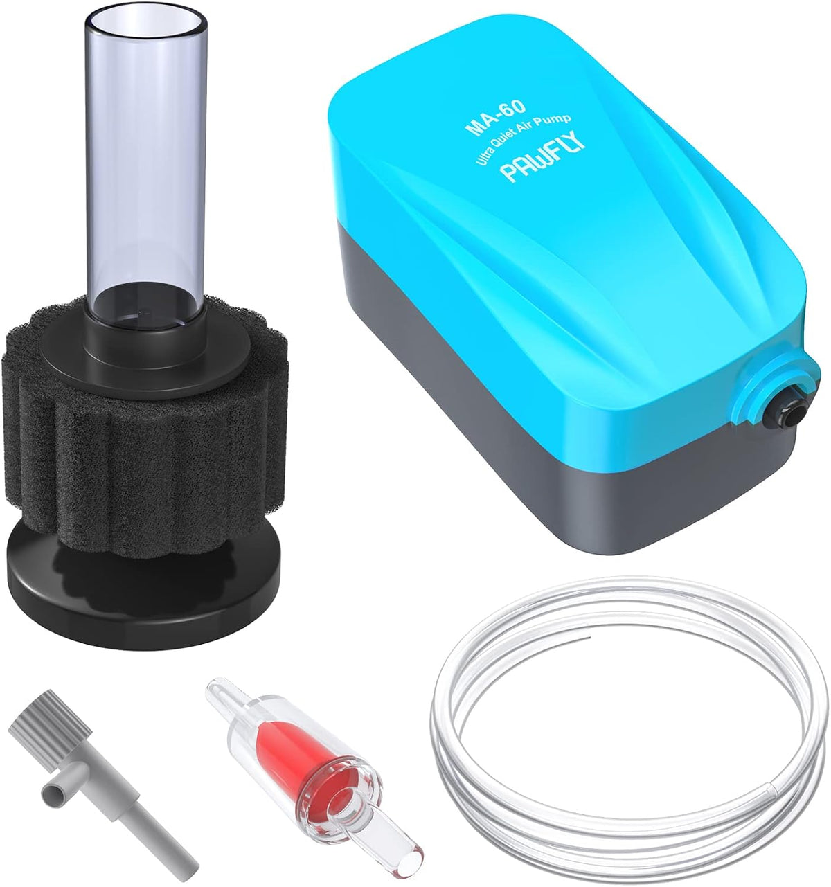 Pawfly Aquarium Air Pump with Nano Bio Sponge Filter Kit Air Control - 3-10 Gal