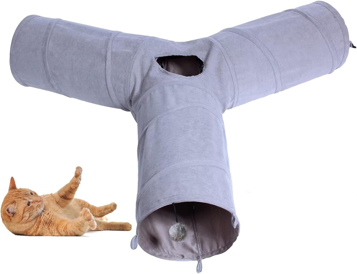 Cat Tunnel, Durable Suede Collapsible Cat Play Tube Toys with Play Ball, Indoor Cat Tunnel for Cat - 3 Way Shape