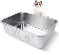 Stainless Steel Cat Litter Box 17"x13"x5.1" – Daily Care for Cats - 19.5"L x 13.6"W x 6"H