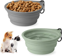 Dog Bowl Pet Travel Collapsible Bowls 2 Pack - Green + dark grey