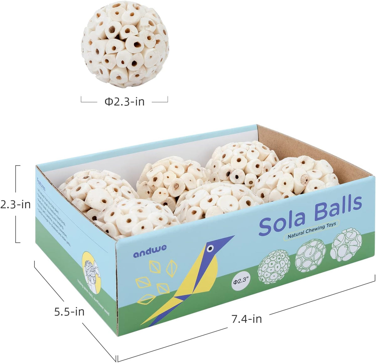 andwe Bird Toy Sola Ball Chew Shredding Toy - Style 1 (Pack of 6) - image 3