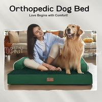 Large Dog Bed Orthopedic Washable Extra XXXLarge Big Dog Bed with Washable Bolster & Memory Foam Couch Sofa - Waterproof with Removable Cover - Emerald