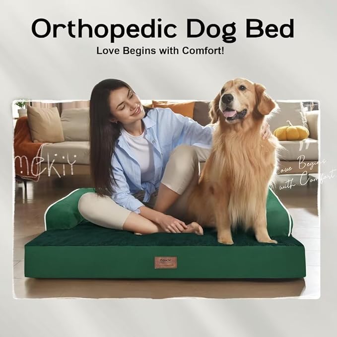 Large Dog Bed Orthopedic Washable Extra XXXLarge Big Dog Bed with Washable Bolster & Memory Foam Couch Sofa - Waterproof with Removable Cover - Emerald