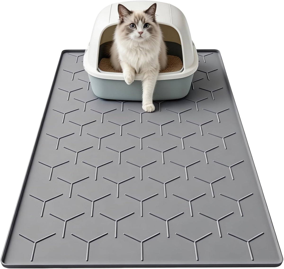 Silicone Cat Litter Mat 34×22 inch, Easy to Clean, Gray – Daily Care for Cats - 34" X 22" / Dark Gray