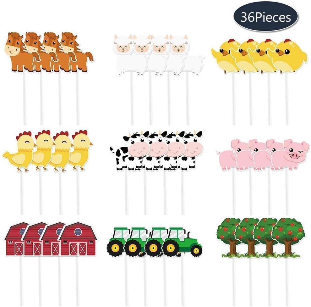 WERNNSAI 36 farm cupcake toppers with cow, pig, sheep, horse and house designs - view 11