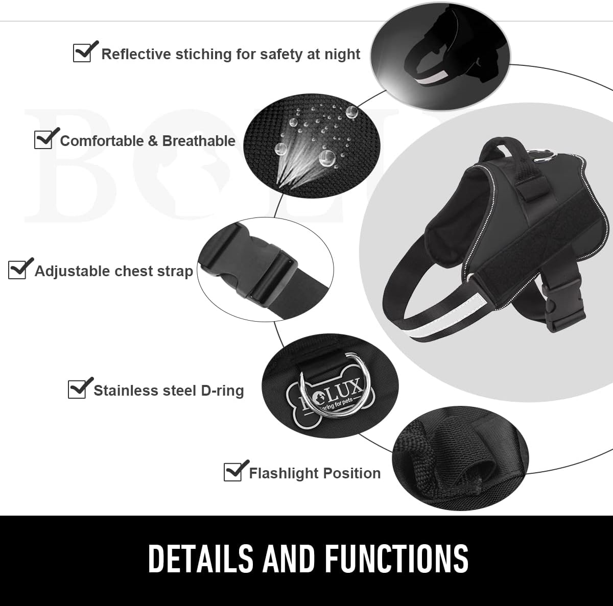 Bolux Dog Harness, No-Pull Reflective Dog Vest - X-Large (Pack of 1) / Black - image 2