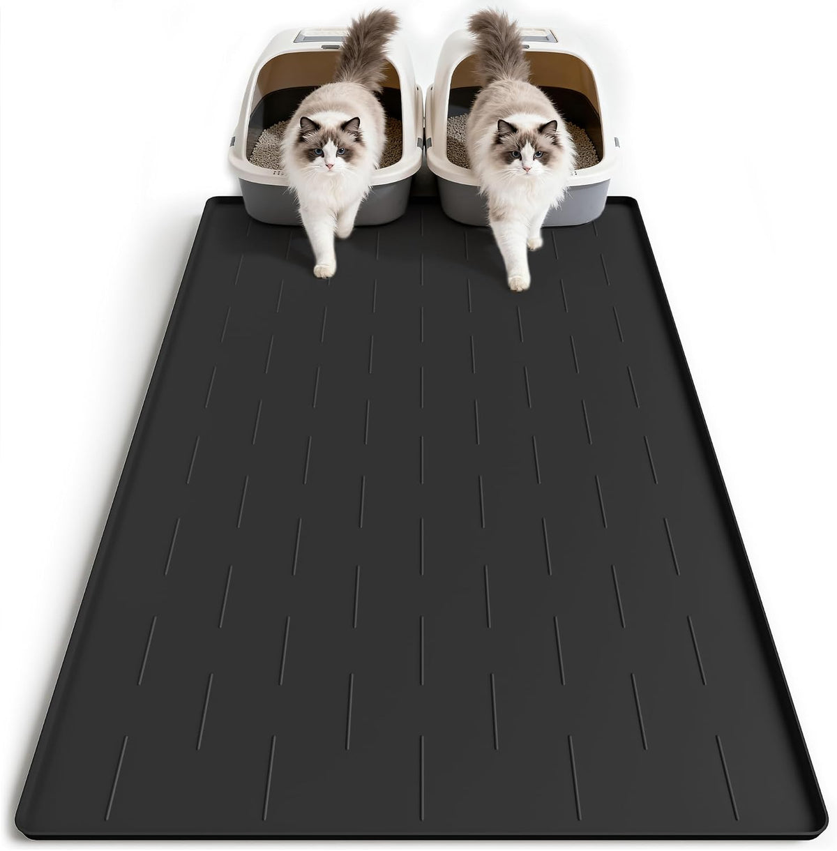 Pieviev Extra Large Silicone Litter Box Mat, Easy to Clean - Black / XL-40''x28''