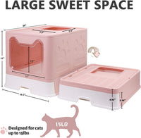 XL Foldable Cat Litter Box with Lid, Jumbo Enclosed Potty - Pink / Large - image 2