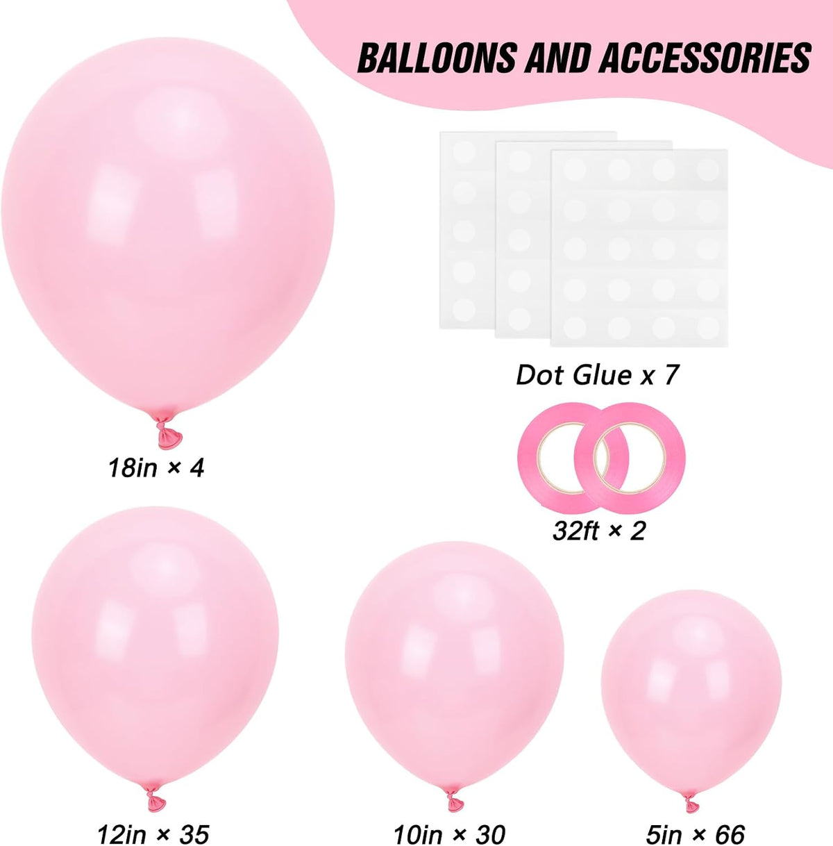 RUBFAC White Balloons Different Sizes 135pcs for Birthday Arch – Fun for Kids & Family - Pastel Pink - image 2