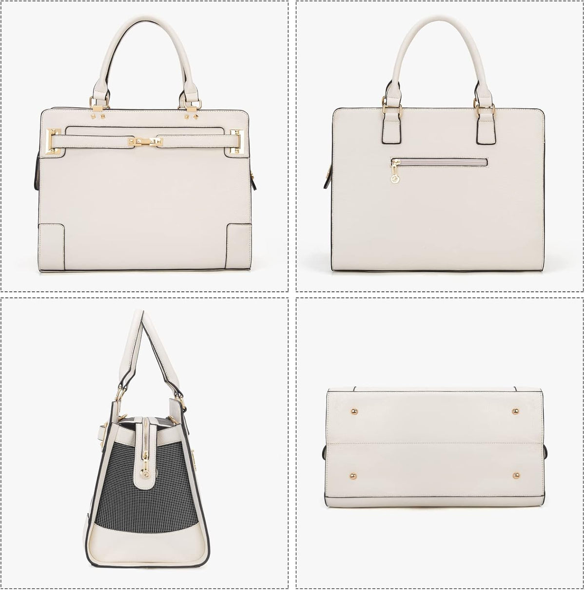 Fashion Pet Carrier Dog Cat Carrier Purse Soft-Sided Leather Handbag - Beige - image 4