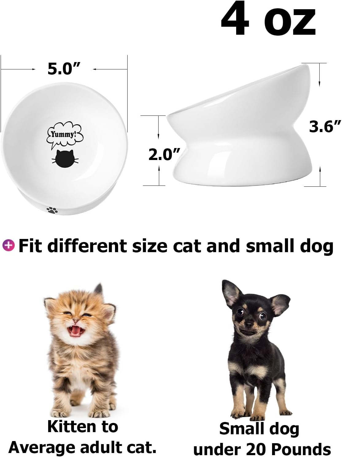 Y YHY Cat Bowl Anti Vomiting, Raised Food Bowls - 5 Inches / White - image 2