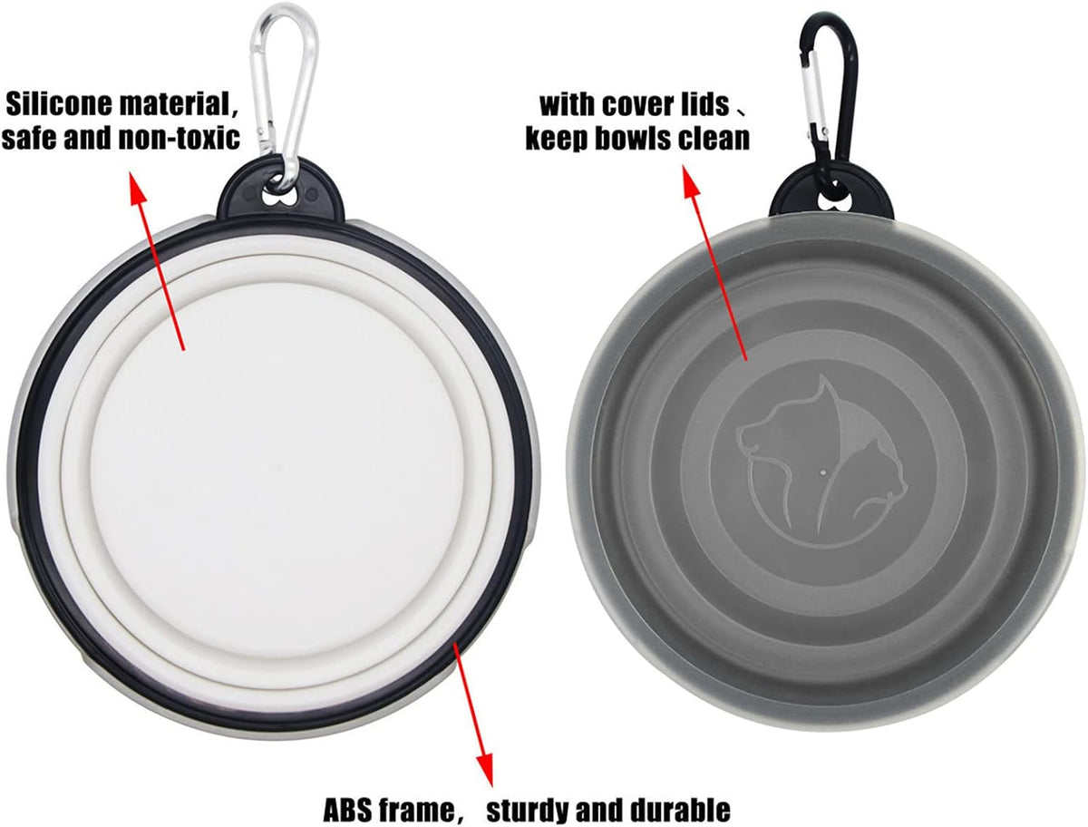 Collapsible Dog Bowl, with Lids - Small / Black+White - image 4