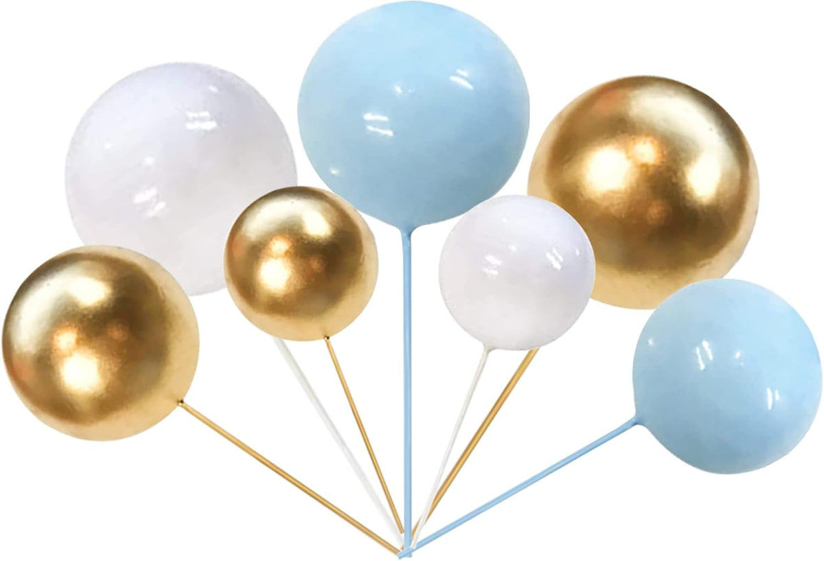 ZHUOWEISM ball cake toppers, 24 mini balloon picks in blue, gold and white - view 33
