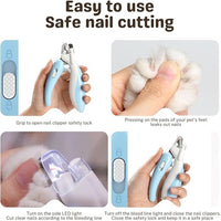 Cat Nail Clippers, Whale Shape Precision Trimming Tool, Ergonomic Non-Slip Handle, Safety Guard, Compact & Easy to Clean (Blue)