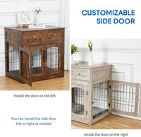 Dog Crate Furniture for Large Dogs, Wooden Dog Kennel Indoor with Double Doors, Dog Cage with Cushion & Drawers, Dog House Side End Table for Large Medium Dogs up to 70 lb, 39.4” L, Grey