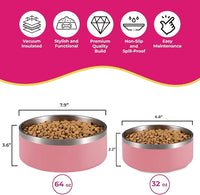 Dog Bowls, Dog Water Bowl Vacuum Insulated Stainless Steel Pet Bowl, Non-Slip, Spill-Proof, Easy to Clean, Stylish and Functional, 32 oz, Light Pink