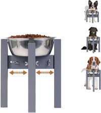 Adjustable Width Bamboo Elevated Dog Bowl Stand - Medium (10" High) / Grey