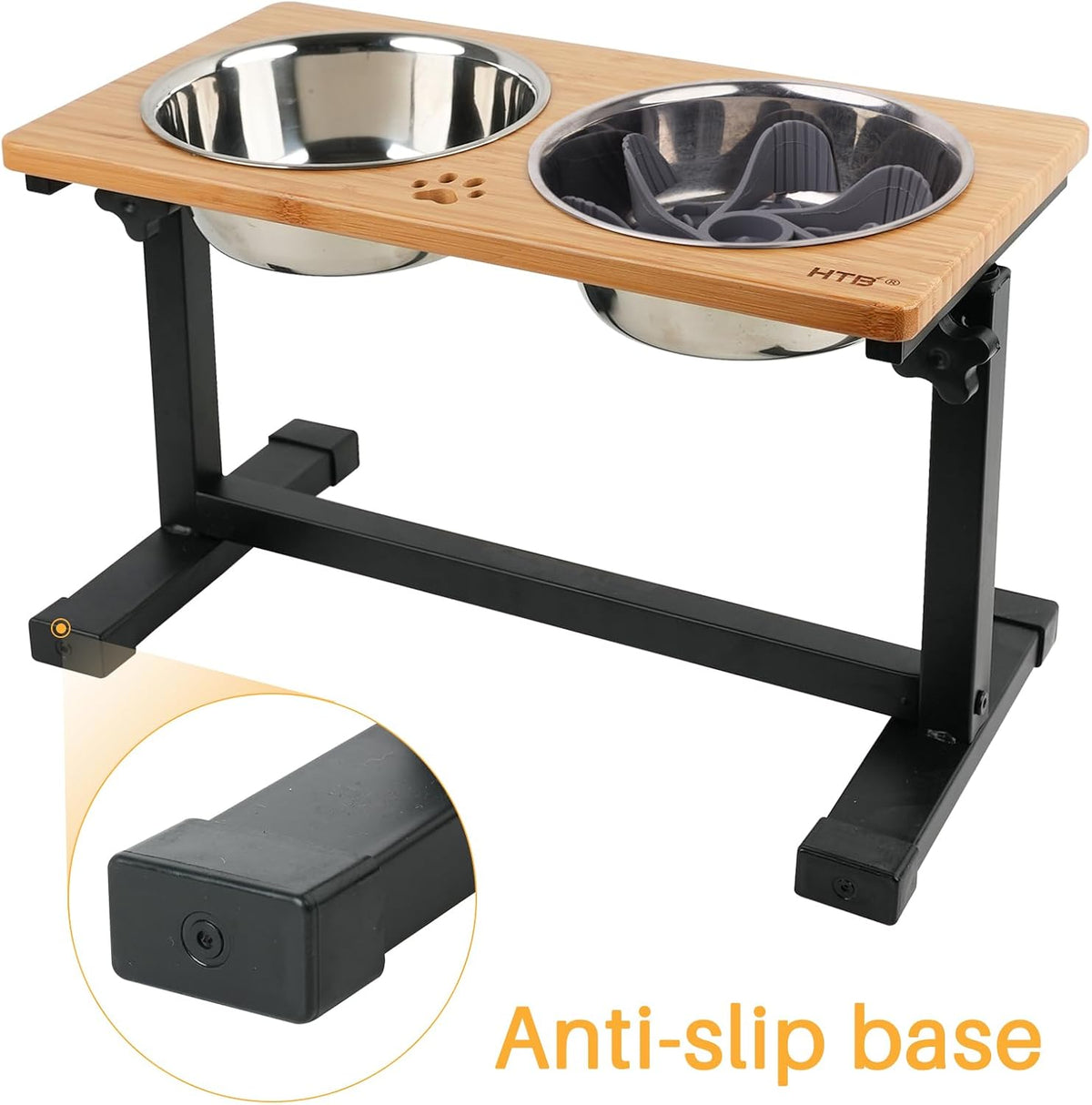 HTB Elevated Dog Bowls, Adjustable Pet Bowl Stand - Metal&Bamboo-11.2" to 16"H - image 2