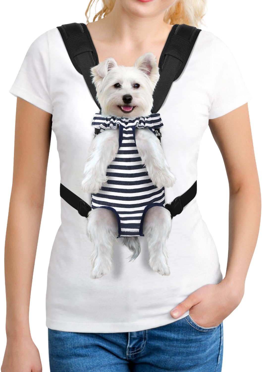 Pet Dog Carrier Backpack Adjustable Front Carrier for Small Dog Cat – Essentials for Dogs - C-Blue white strip / Small (2-4lbs)