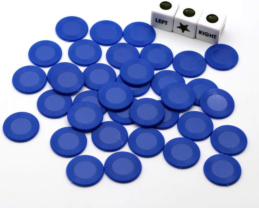 Bilywey Left Right Dice Game Set with 3 Dices + 36 Black Chips – Fun for Kids & Family - Blue - image 2