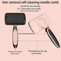 Skin-Friendly Grooming and Deshedding Brush for Dogs, Cats, and Puppies - Self-Cleaning, Easy to Use (Pink)