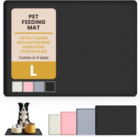 Silicone Pet Feeding Mat, Dog Cat Food Water Bowl Mat - Black / 24"L x 16"W