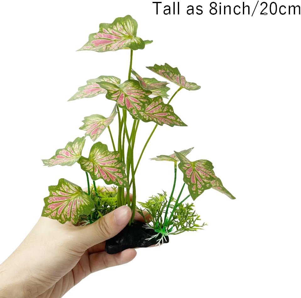 Aquarium Plant Fish Tank Decoration Small Plastic Artificial Plant - Rainforest Leafs-pink-large-set - image 3