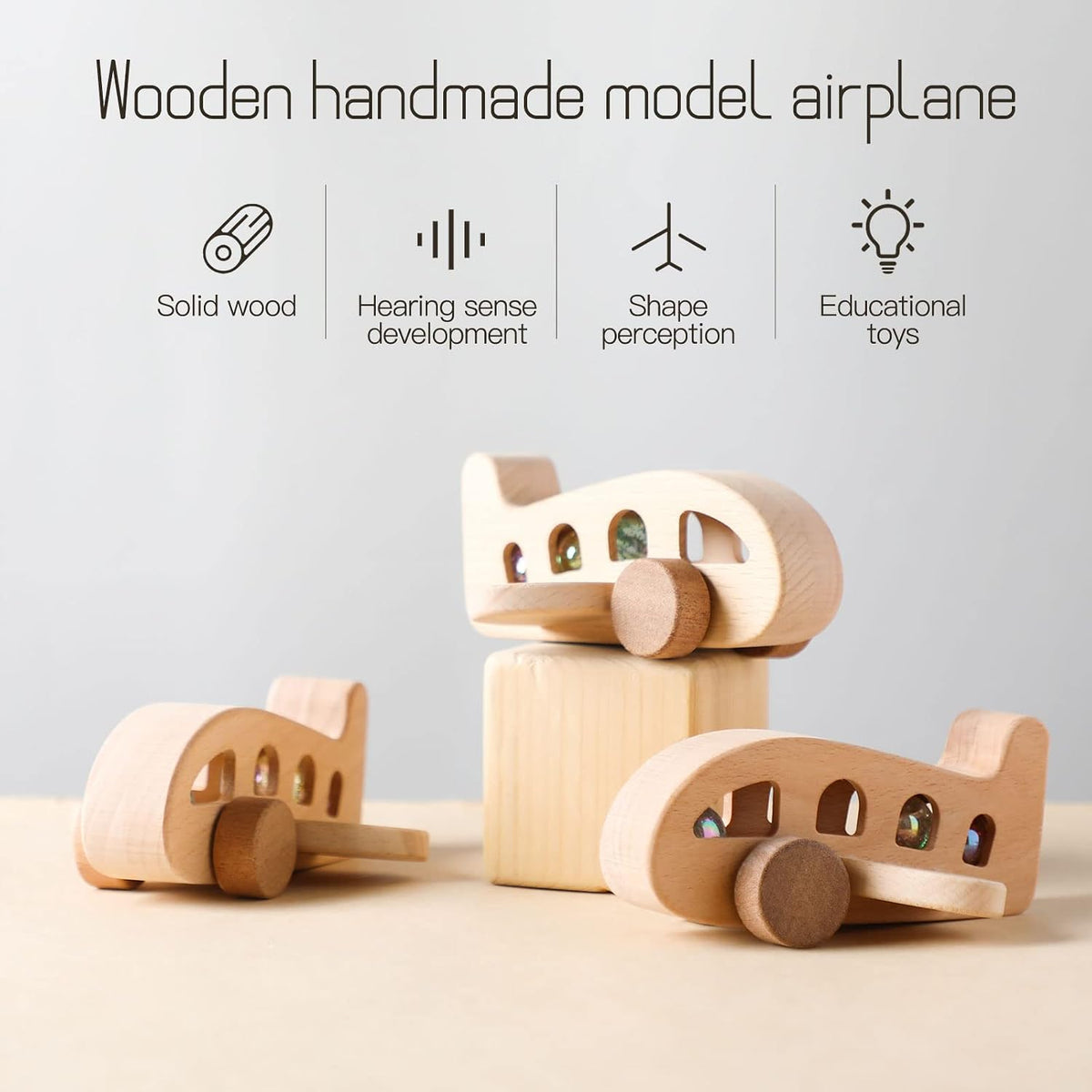 Ibwaae wooden airplane toy for toddlers, beech wood push along plane - view 8