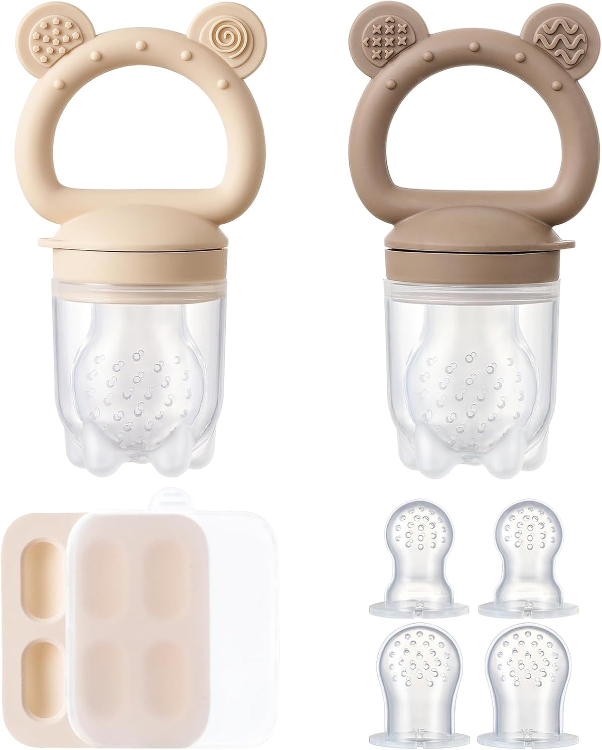 2 Pack Silicone Baby Fruit Feeder with Mini Freezer Tray - Brown