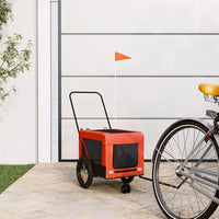 Tidyard Pet Bike Trailer Orange and Black Oxford Fabric and Iron Pet Bicycle Carrier, Animal Bike Stroller for Cat, Puppy, Dog, Outdoor, Travel Style C