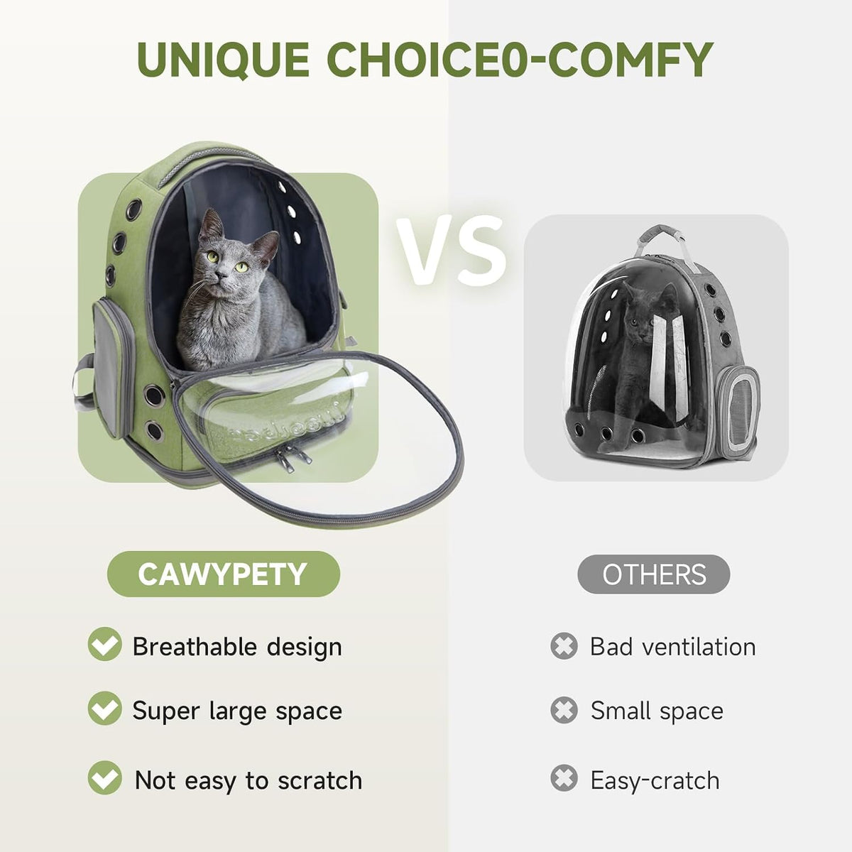 Cat Backpack Carrier, Breathable Cat Carrier Large Space Bubble Pet Backpack for Kitty Small Dog up - Green - image 2