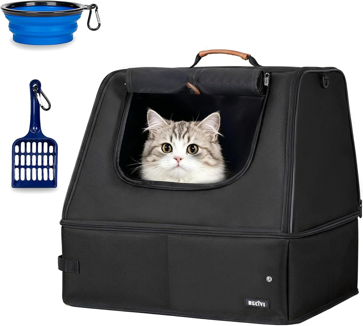 Portable Cat Travel Litter Box with Lid and 10 Pcs Disposable Liner - BLACK XL