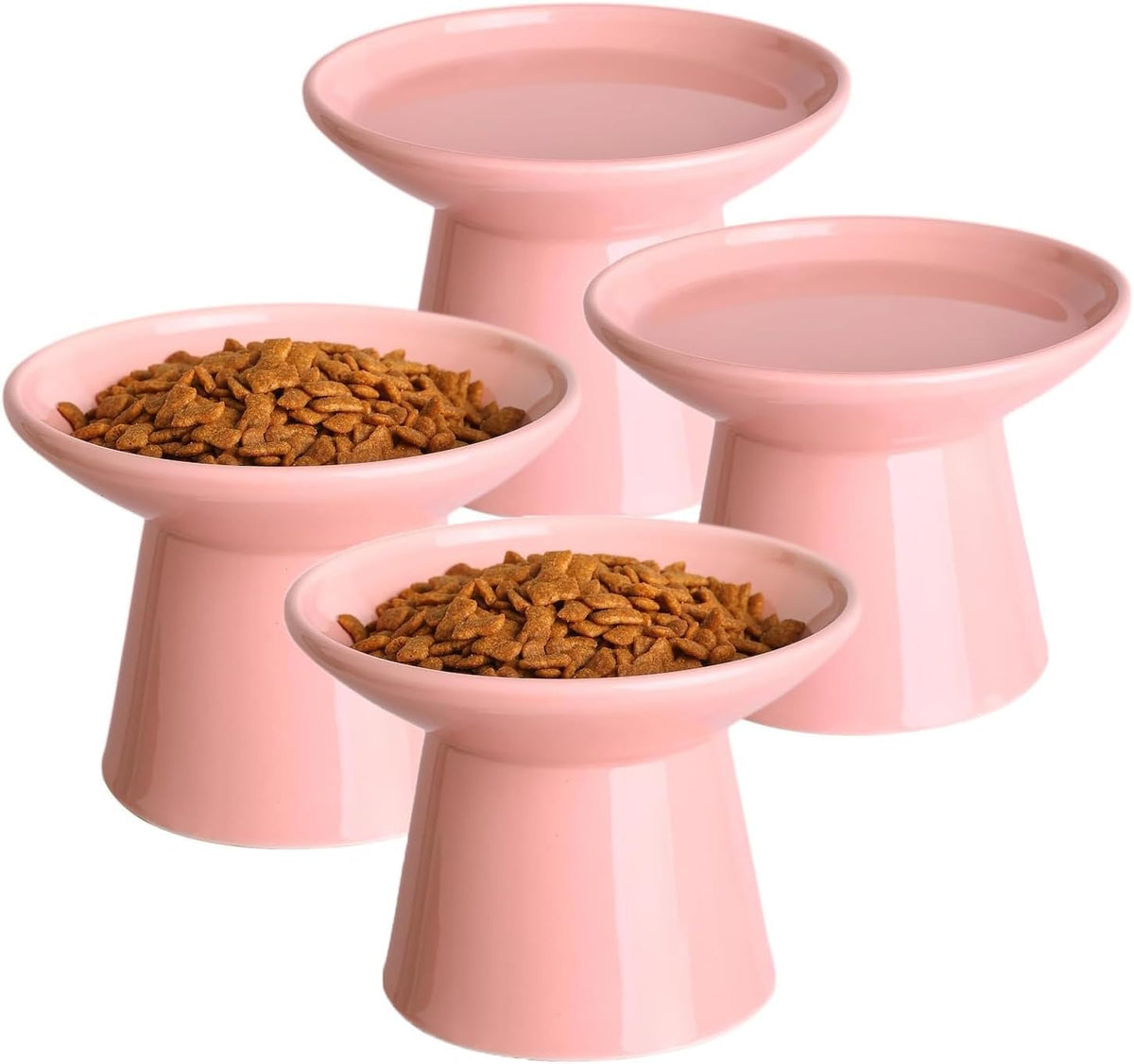 Ceramic Elevated Cat Food Bowls, 6.2" Wide - Pink / 4 Pack