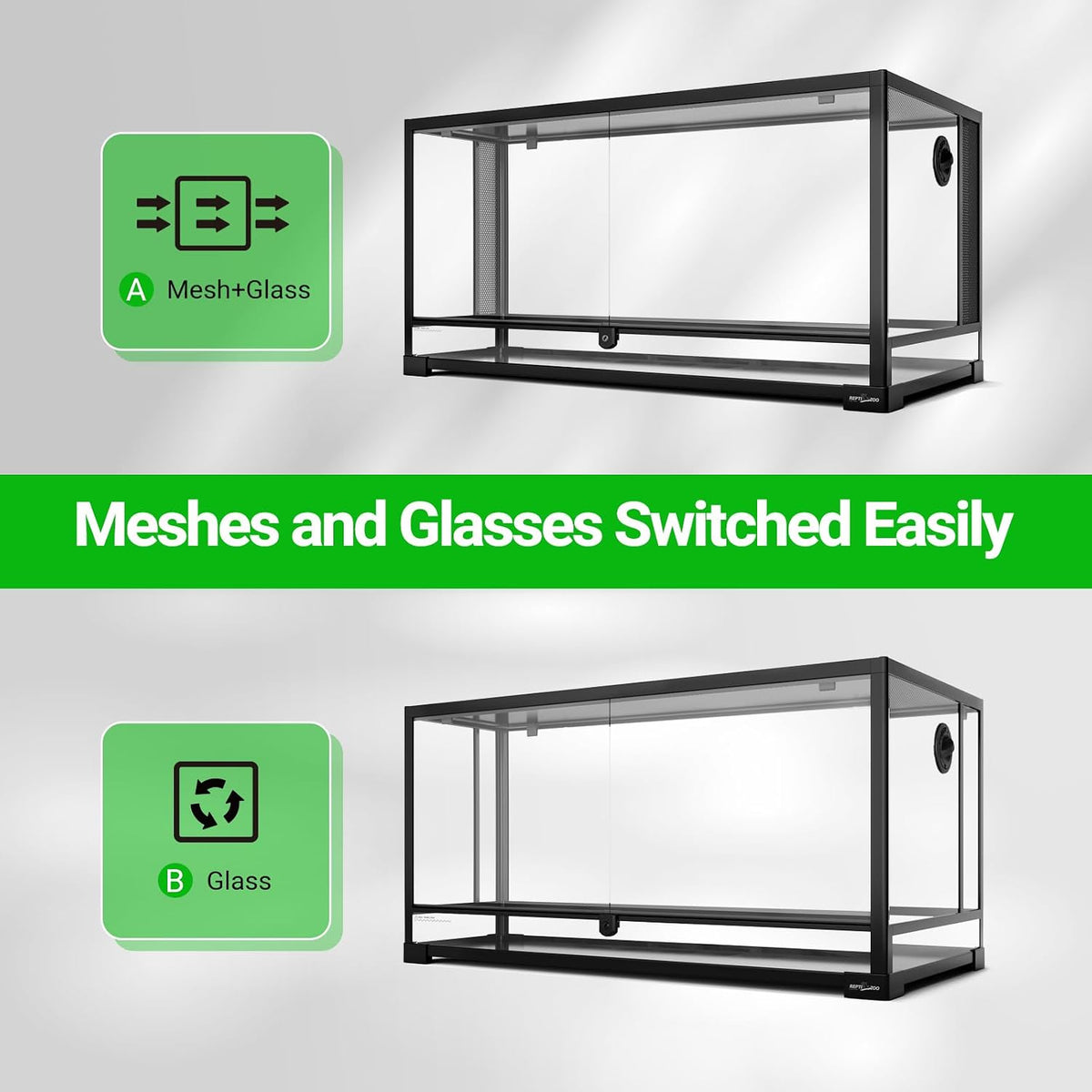 REPTI ZOO 50 Gallon Reptile Glass Tank Terrarium 2 in 1 Side Meshes - 36" x 18" x 17.75" (50 Gallon) - image 2