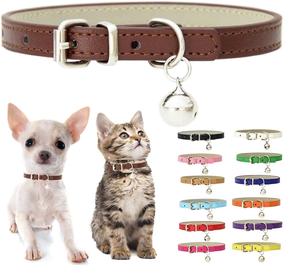Purple XS Cat Collar with Bell - Brown / M for Neck 12"-14.5"