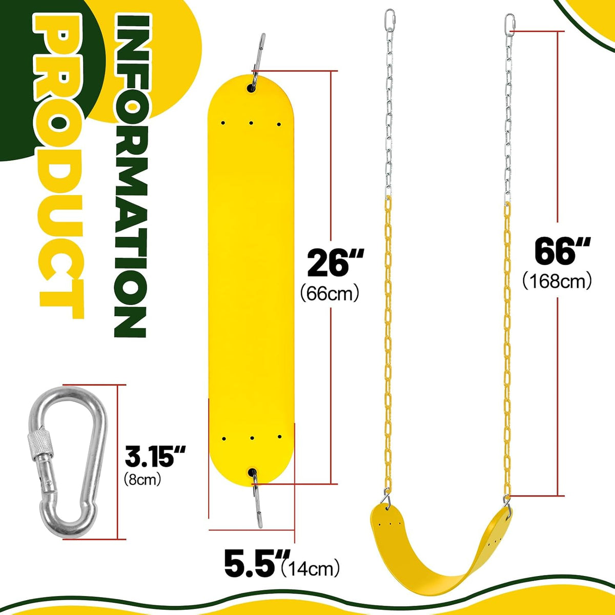 Aobote swing seat replacement 2-pack with soft EVA seats and 66-inch chains - view 15