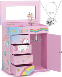 Jewelry Box for Girls 5-Layer with Swing Door Spinning Ballerina - Pink & Blue