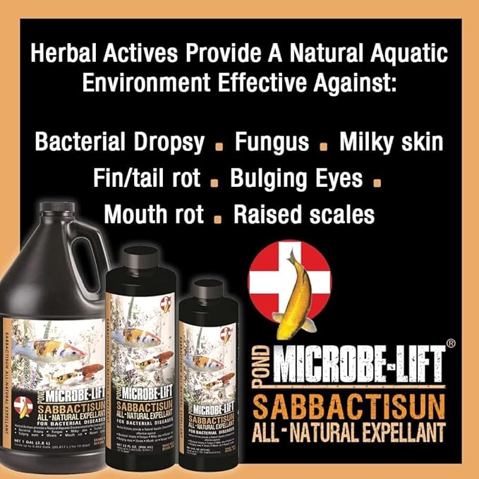 MICROBE-LIFT Sabbactisun Disease Treatment for Ponds and Outdoor Water Gardens, Disease Expellant for Pond Fish, 32 Fl Oz