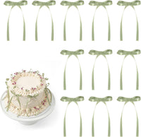30 Pack Bow Cake Toppers Black Ribbon Bows for Cake Halloween Party - Sage Green