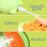 Rechargeable 3in1 Self-Cleaning Steam Grooming Brush for Cat and Dog Shedding - 2 Gears for Long/Short Hair - Green