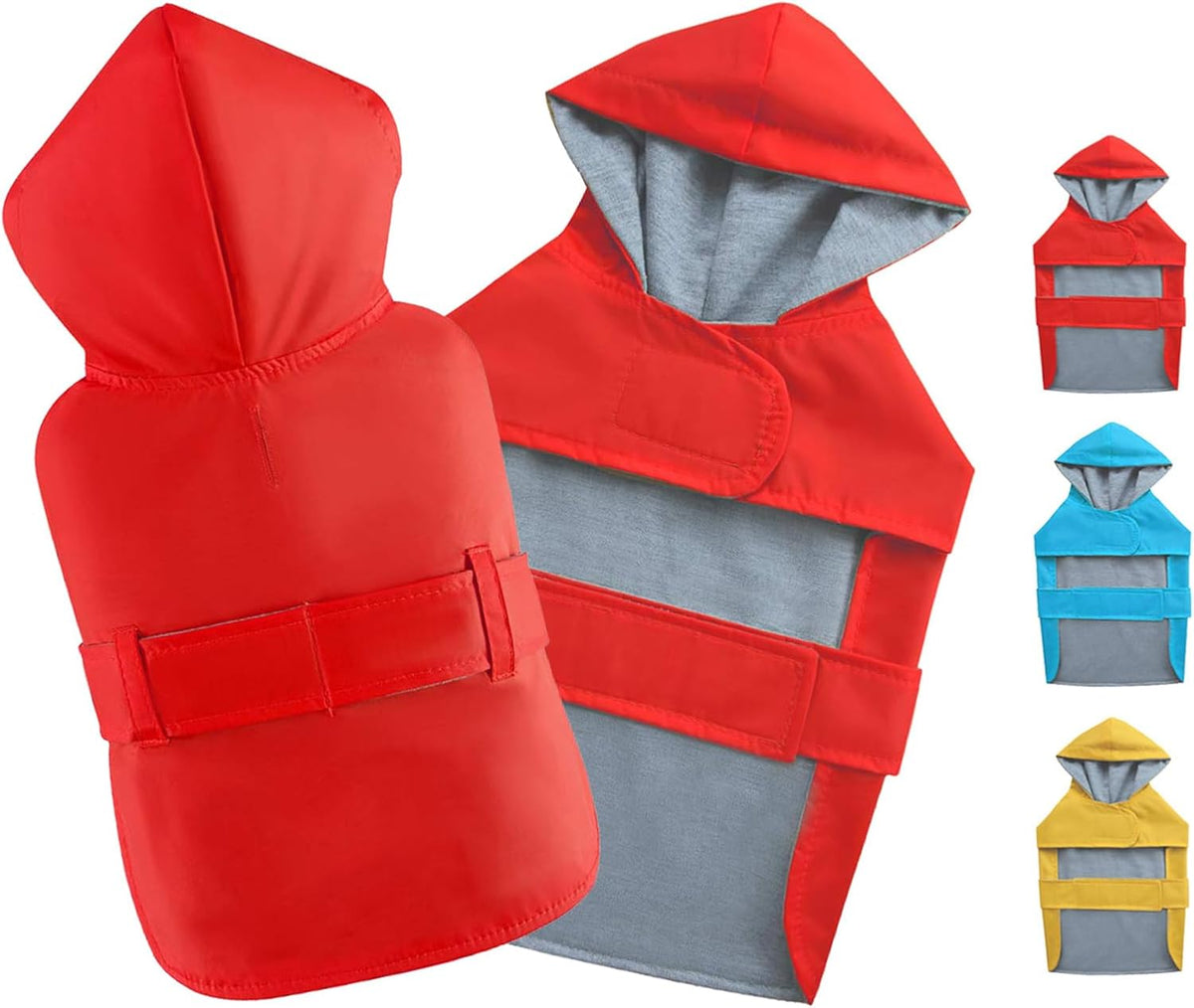 Dog Raincoat Small Dog Rain Jacket Double-Layered Hooded Poncho - Red / XS:Back Length 4.6-6.7"