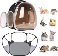 Small Animals Tent, Breathable Transparent Pet Playpen Pop Open Outdoor/Indoor Exercise Fence - Polarized Brown / Backpack+Playpen
