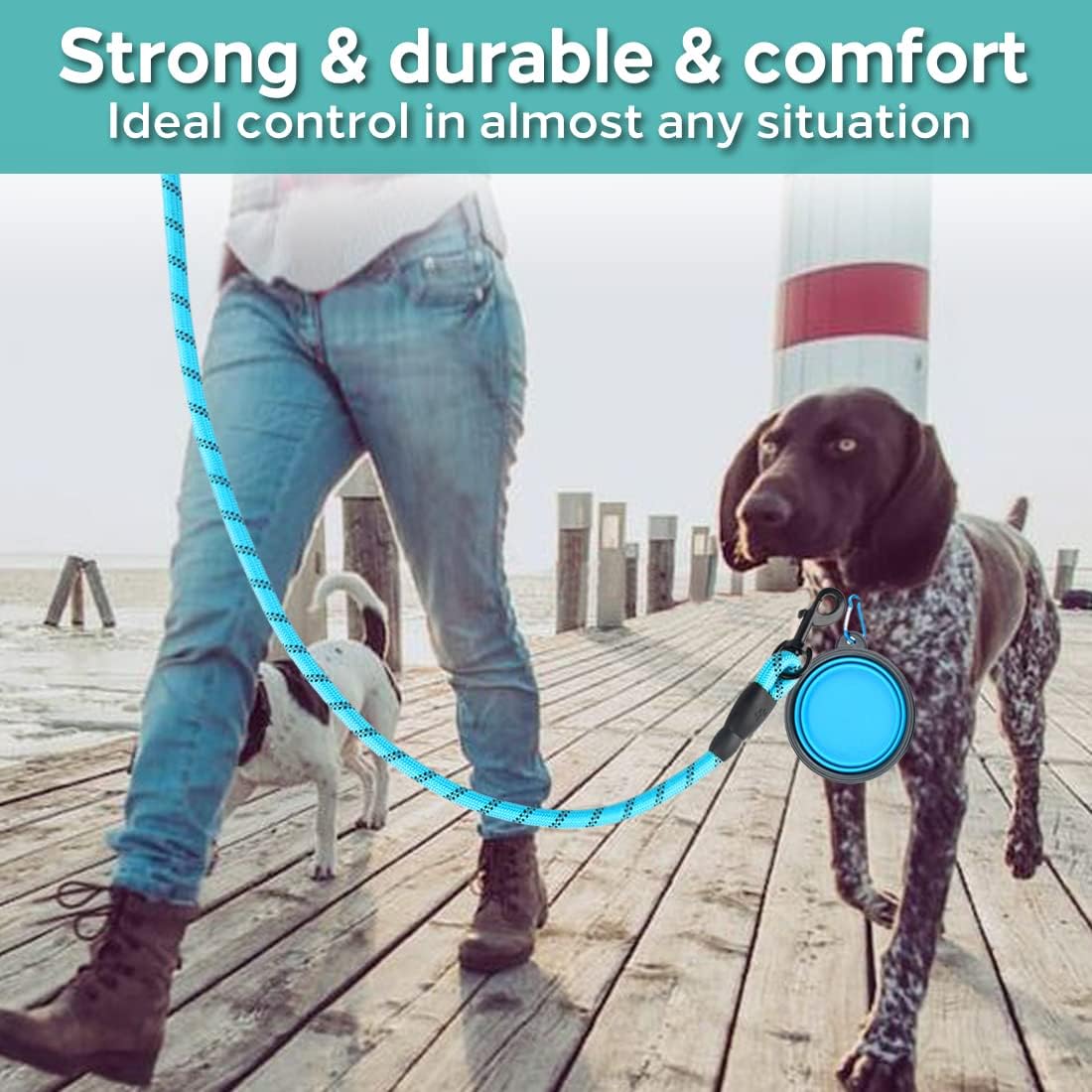 COOYOO 2 Pack Dog Leash 5 FT Heavy Duty - 1/2"x 6 FT (18~120 lbs.) / Set 2-Black+Blue - image 3
